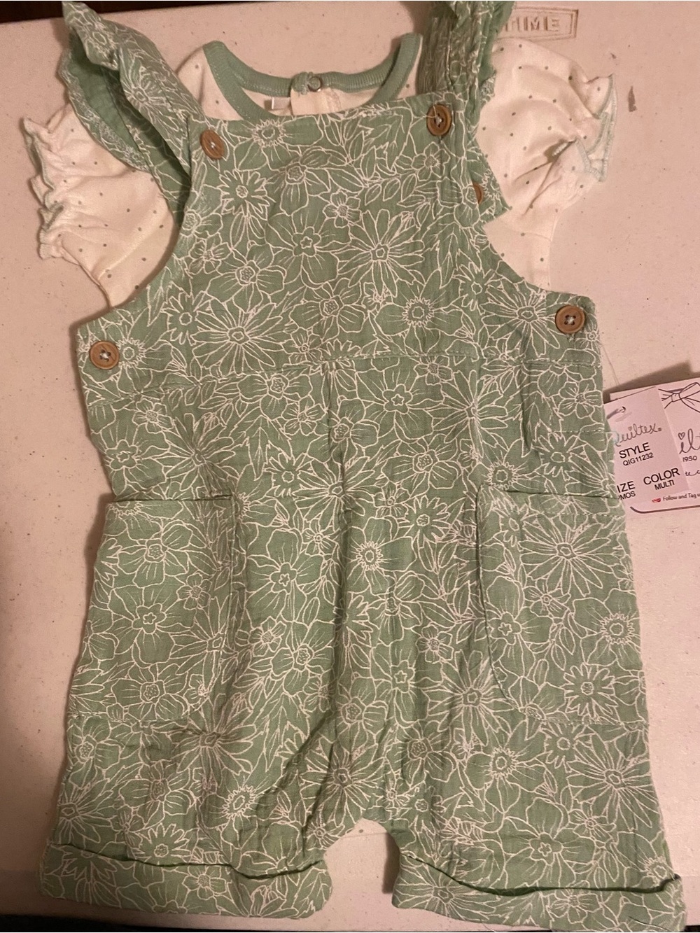 Quiltex Mint Green Floral Overalls